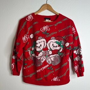 Bijos Vintage Christmas Sweater Teddy Bears Red Holiday Pullover Size S-M